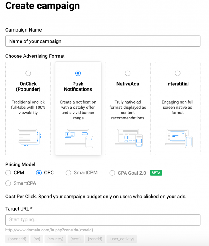 create campaign on propellerads