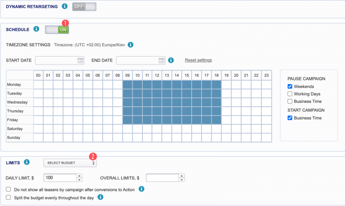 schedule campaigns on mgid 