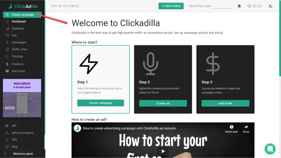 creating a campaign in clickadilla