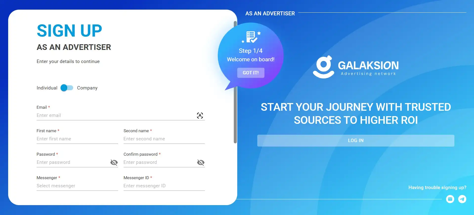 galaksion sign up