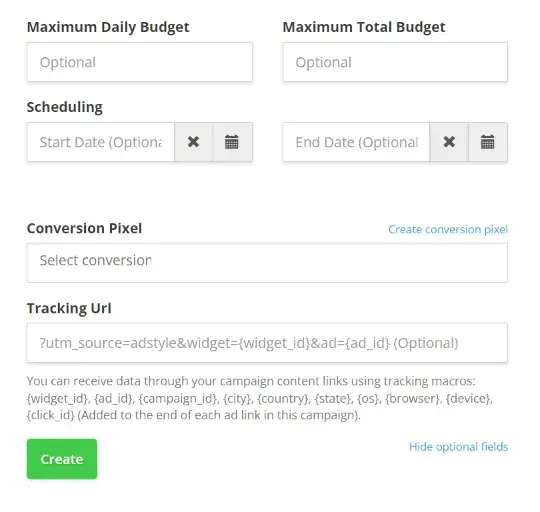 campaign creation optional fields on adstyle ad network