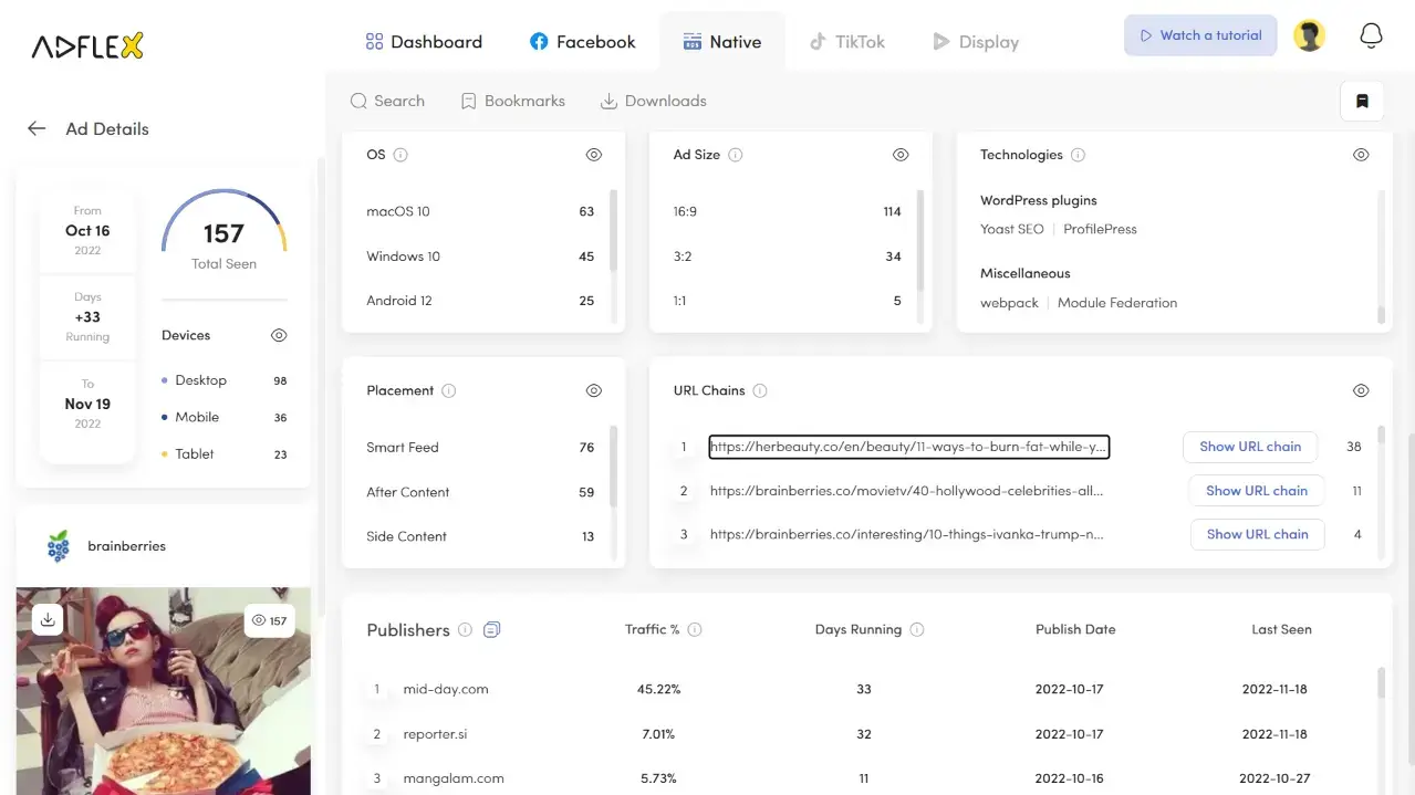 native ad details on adflex 2