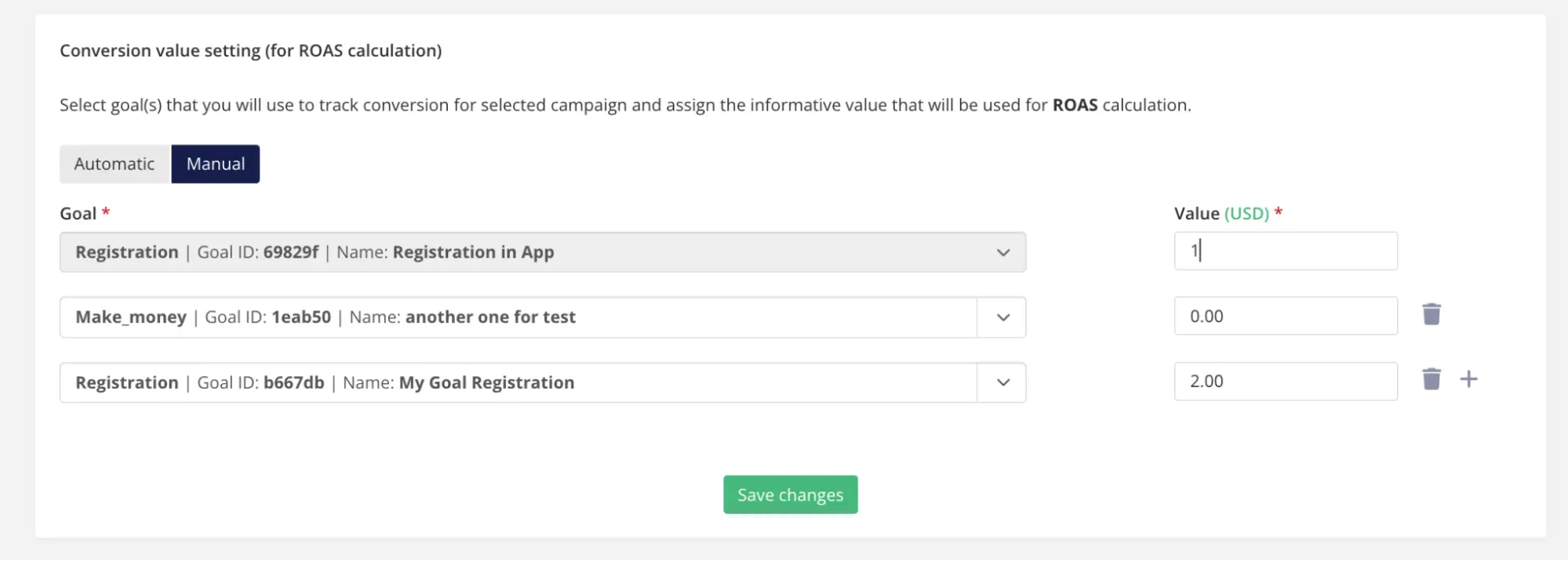 Conversion value setting for road calculation