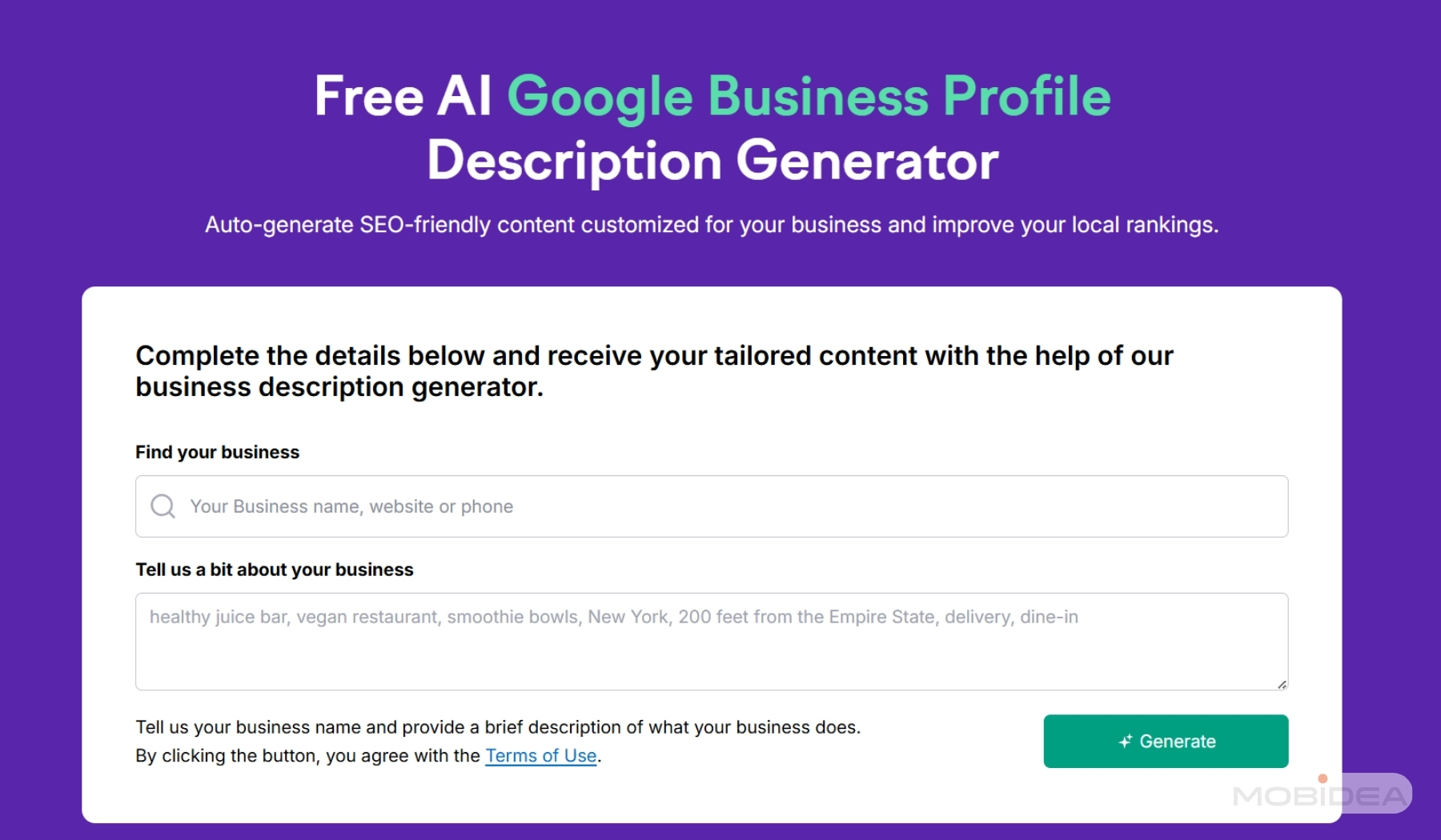 semrush Google Business Profile Description Generator