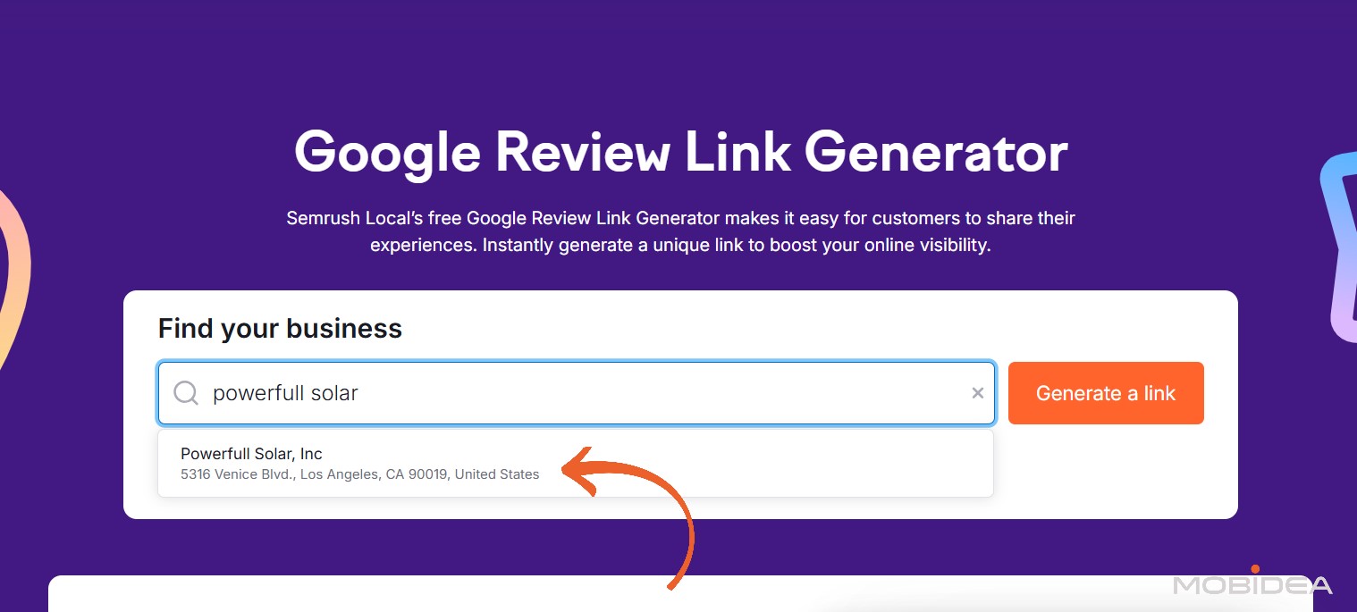 semrush Google Review Link Generator choose business