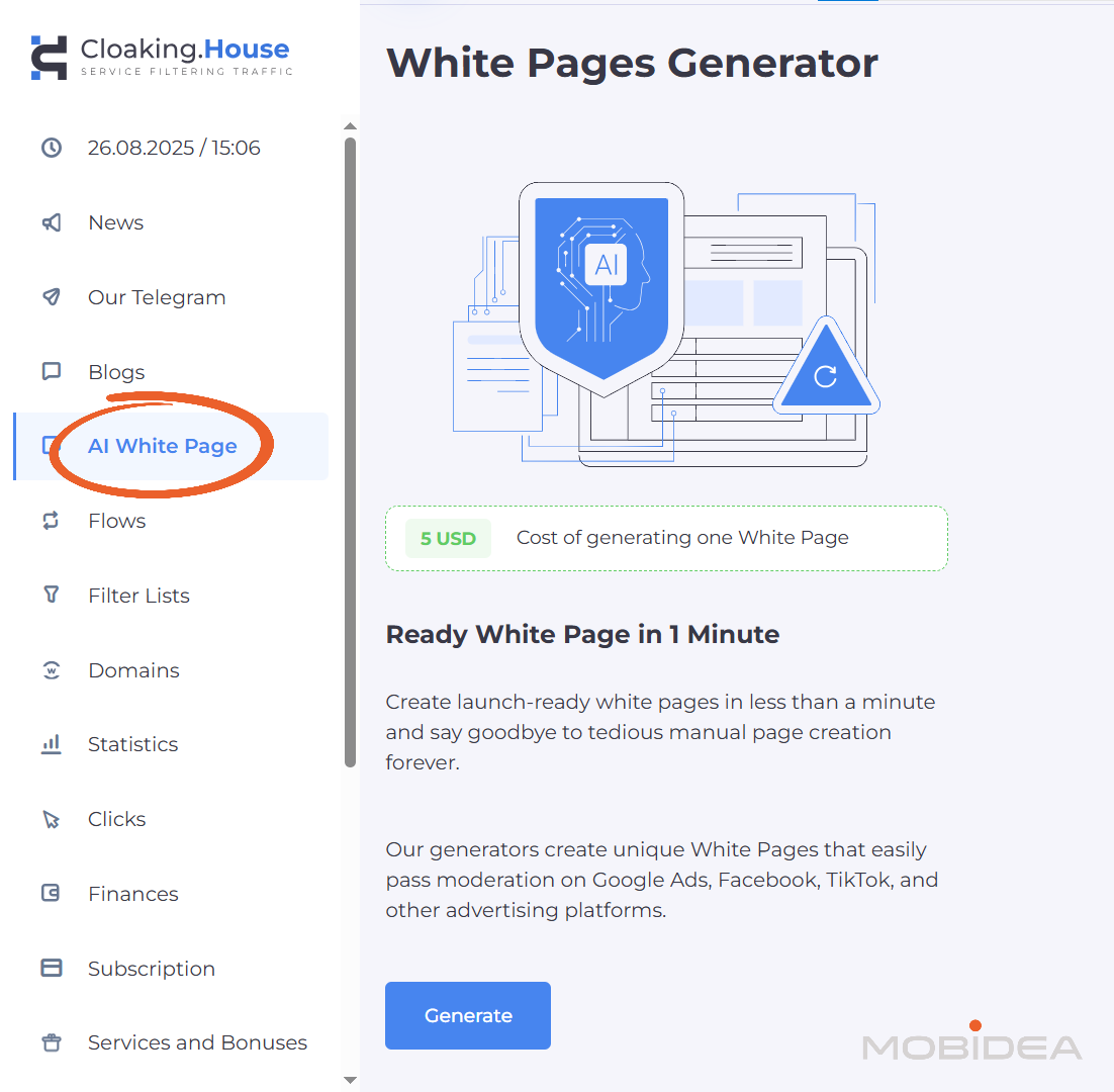 cloaking house ai white page