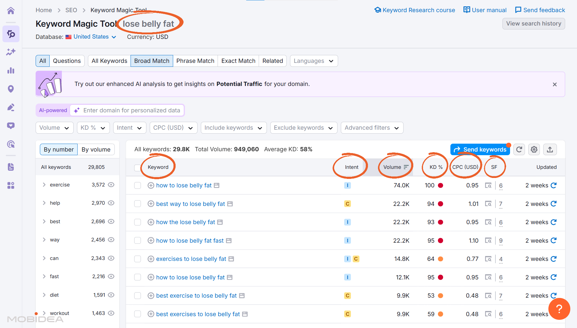 using semrush keyword magic tool