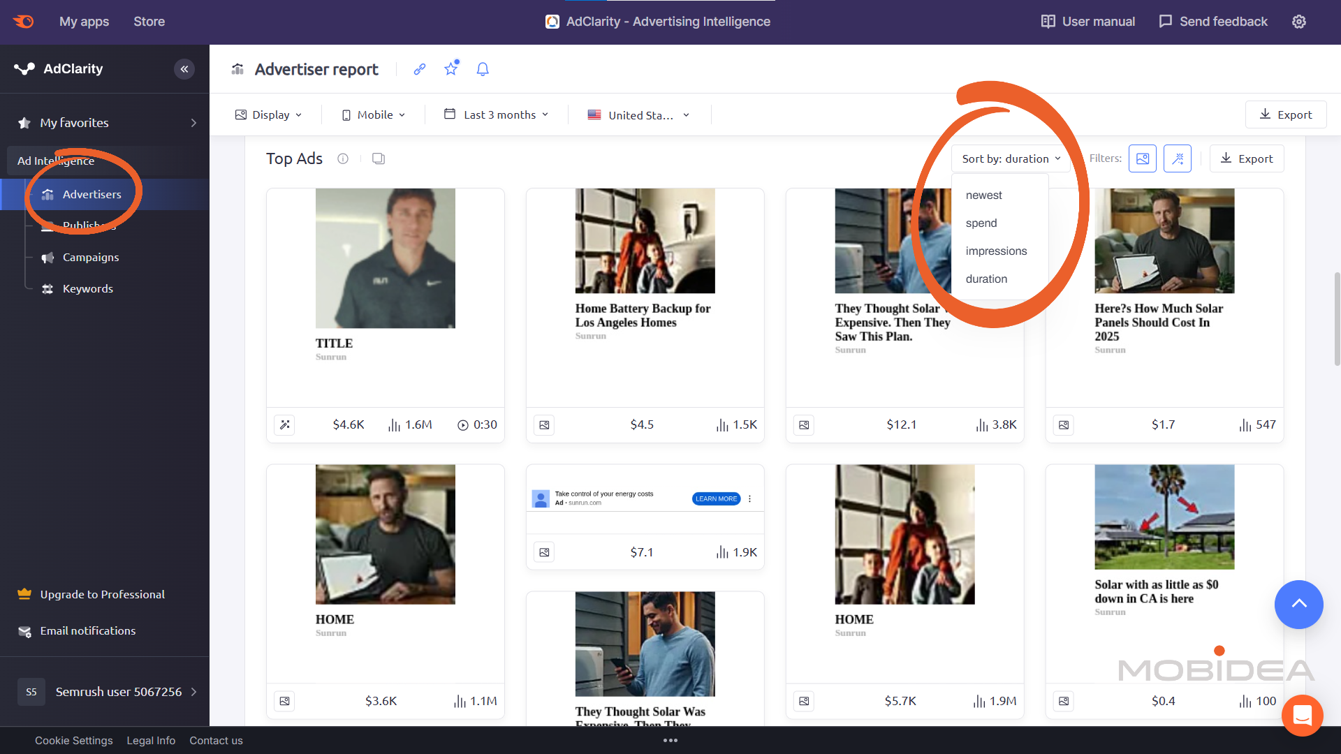 semrush adclarity advertiser top ads