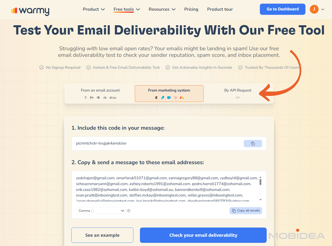 warmy email deliverability test 1