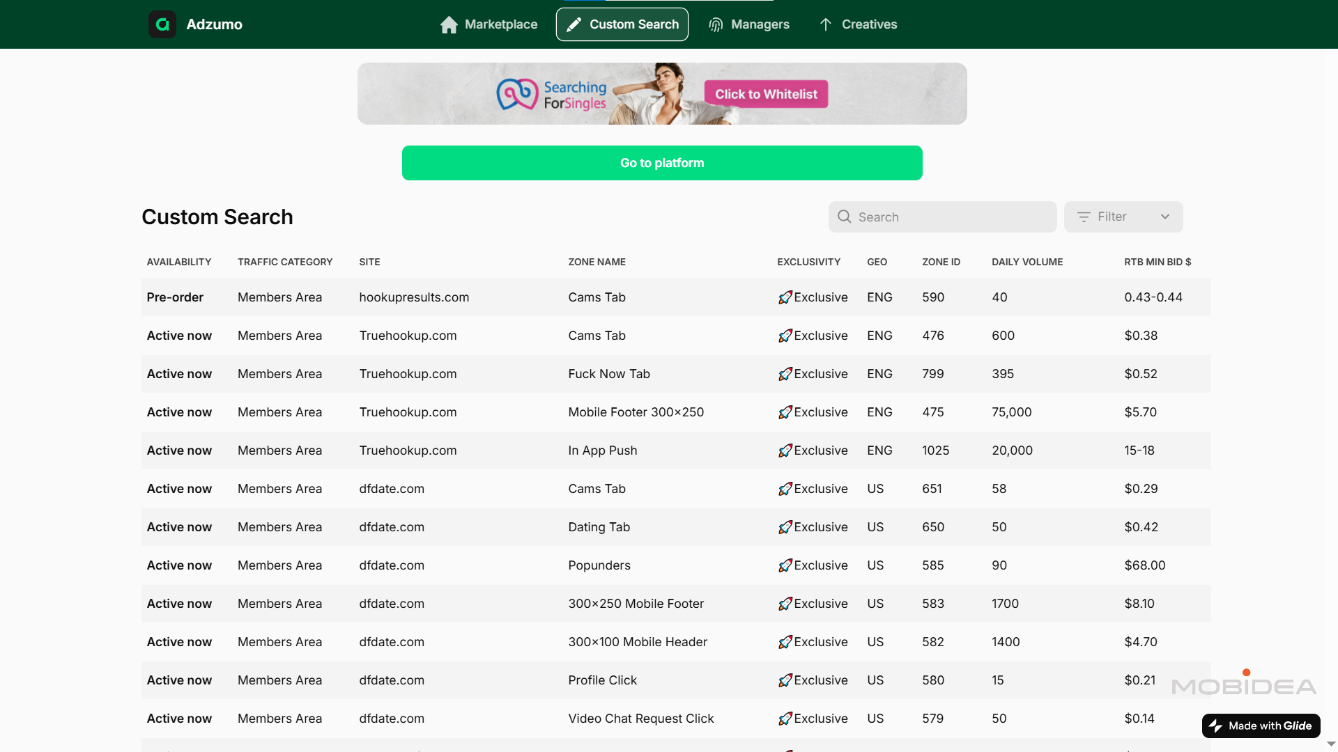 adzumo marketplace glide