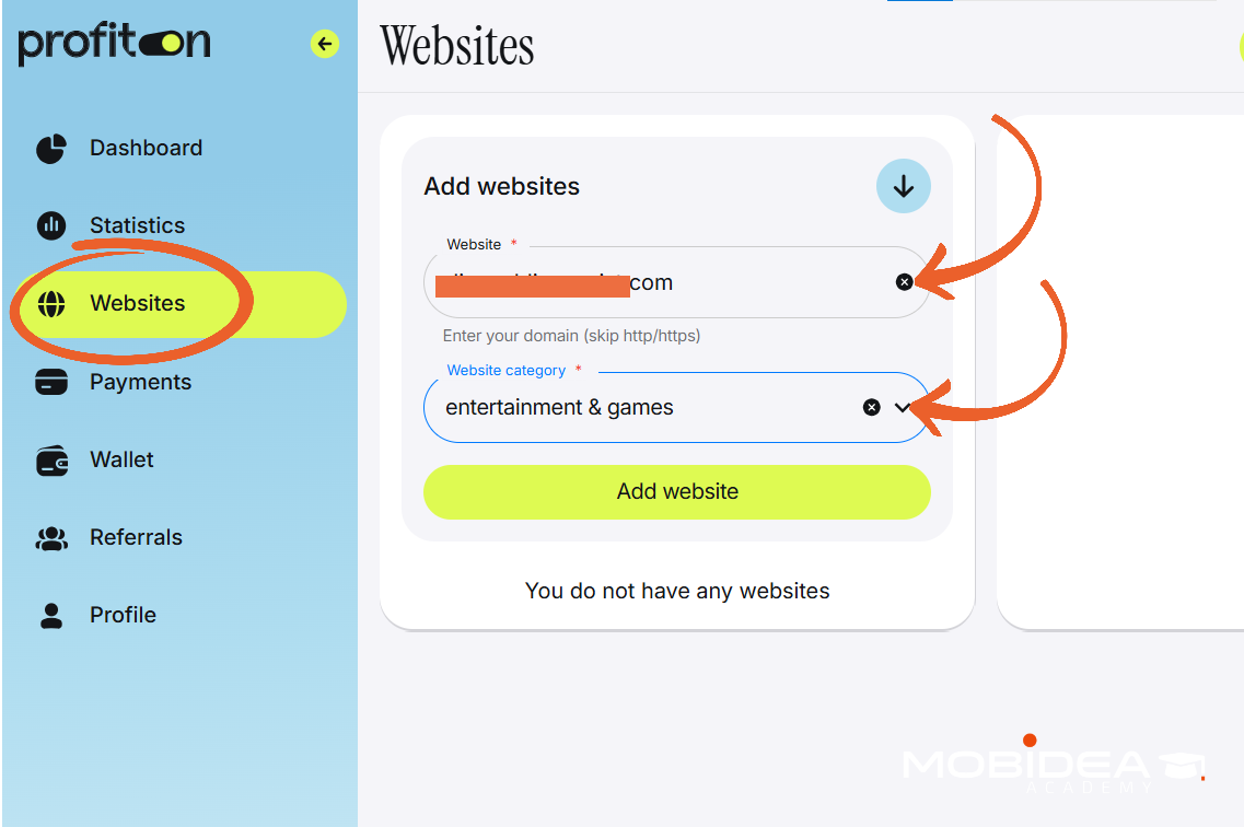 profiton add website