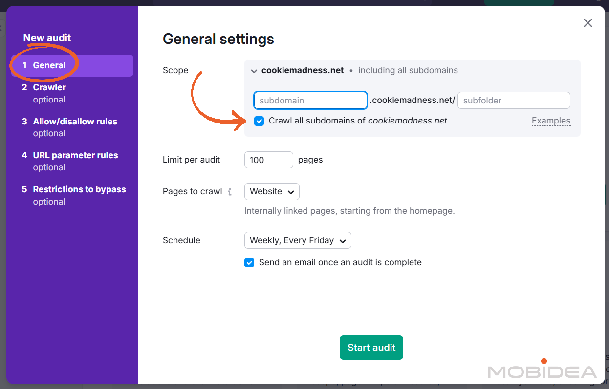 semrush site audit settings 1