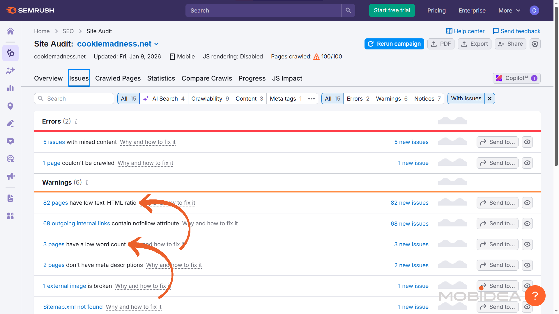 semrush site audit settings 10