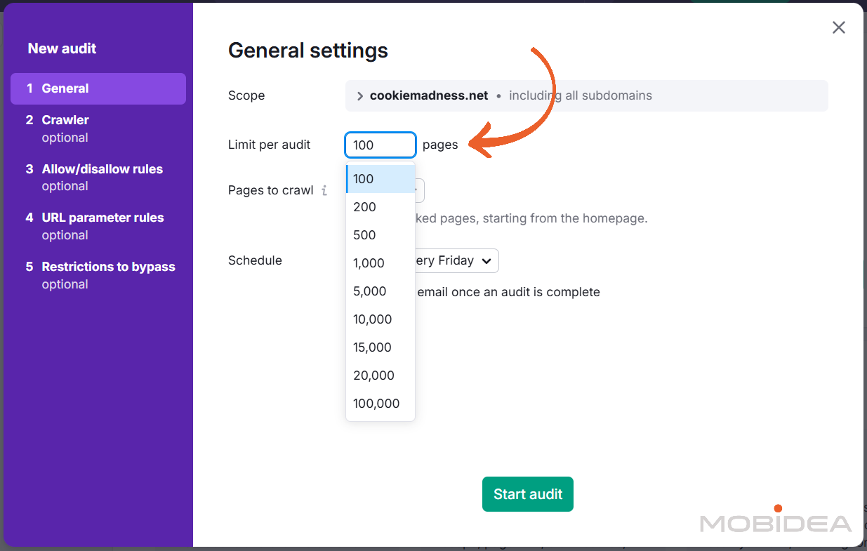 semrush site audit settings 2