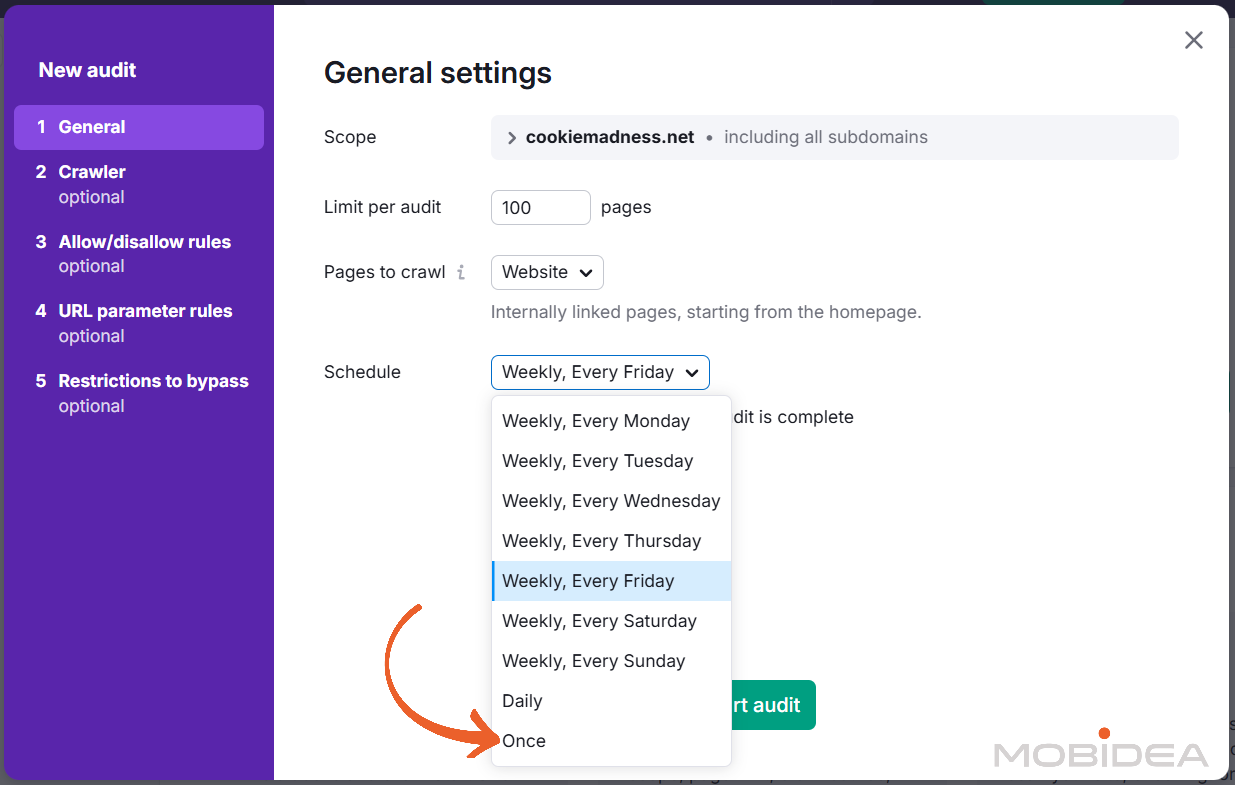 semrush site audit settings 4