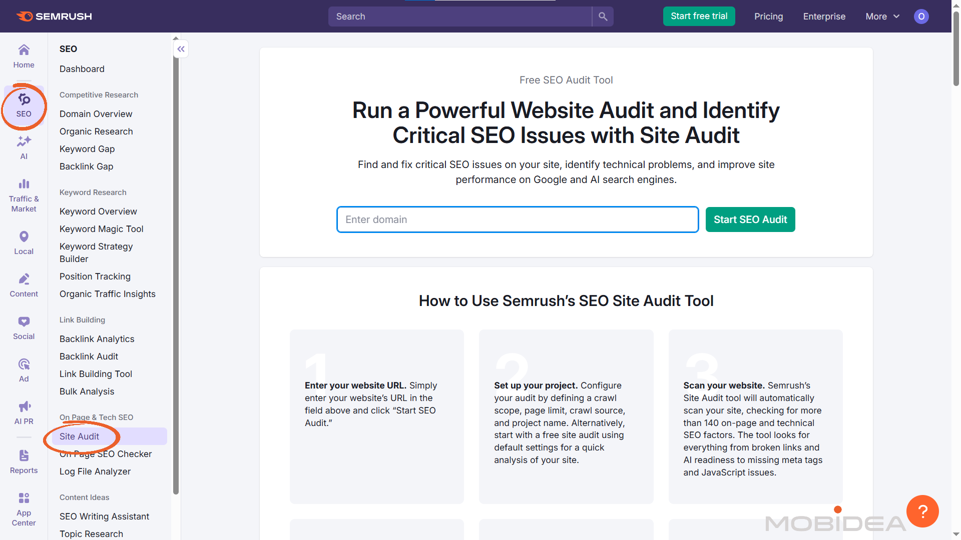 semrush site audit
