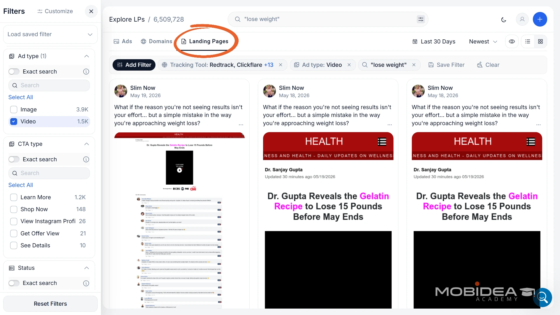 adplexity social landing page search