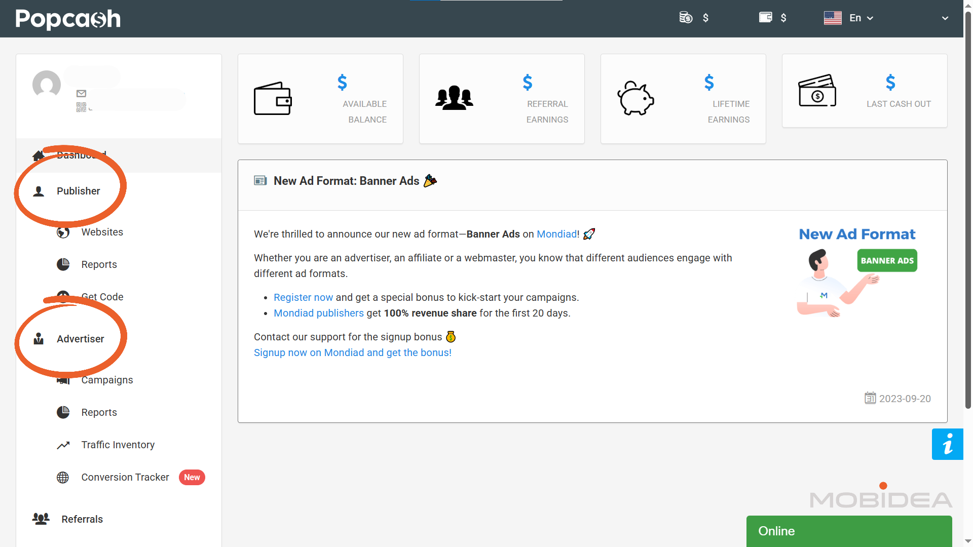 popcash dashboard