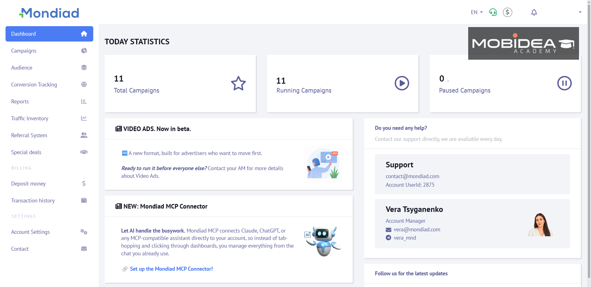mondiad dashboard